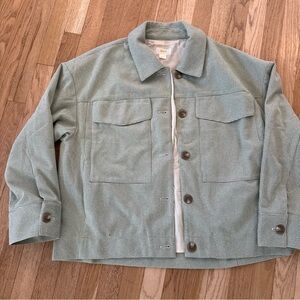 Anthropology green houndstooth oversized utility jacket size large button front